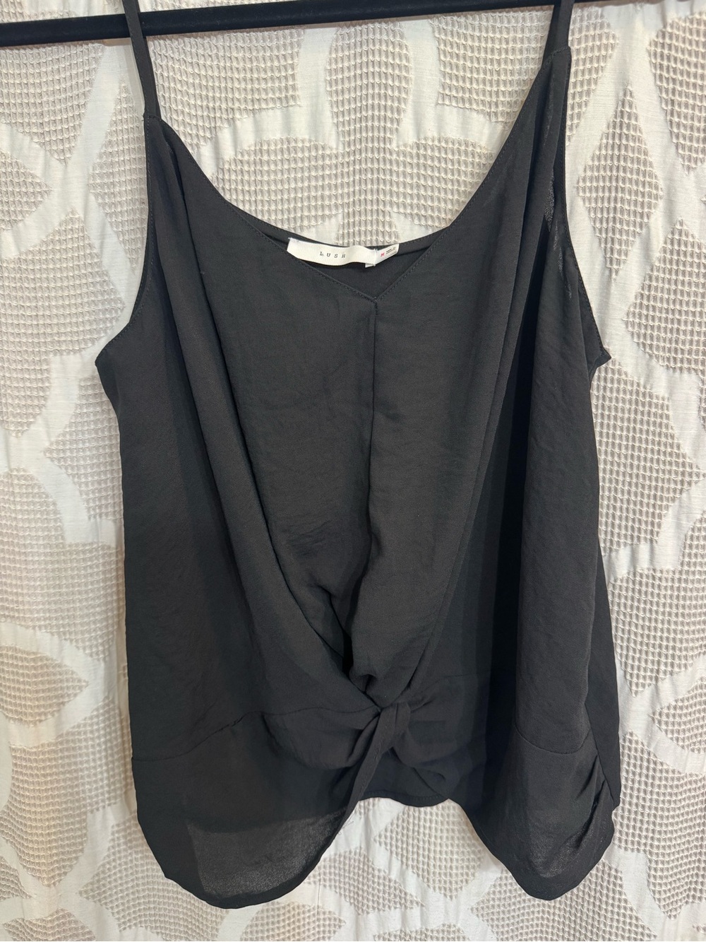 Lush Black Tie-Front Spaghetti Strap Camisole